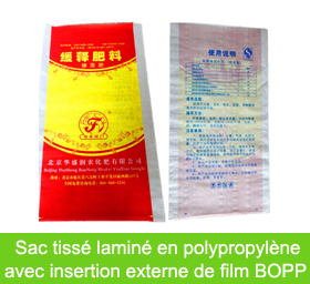 Sac tissé laminé en polypropylène avec insertion externe de film BOPP